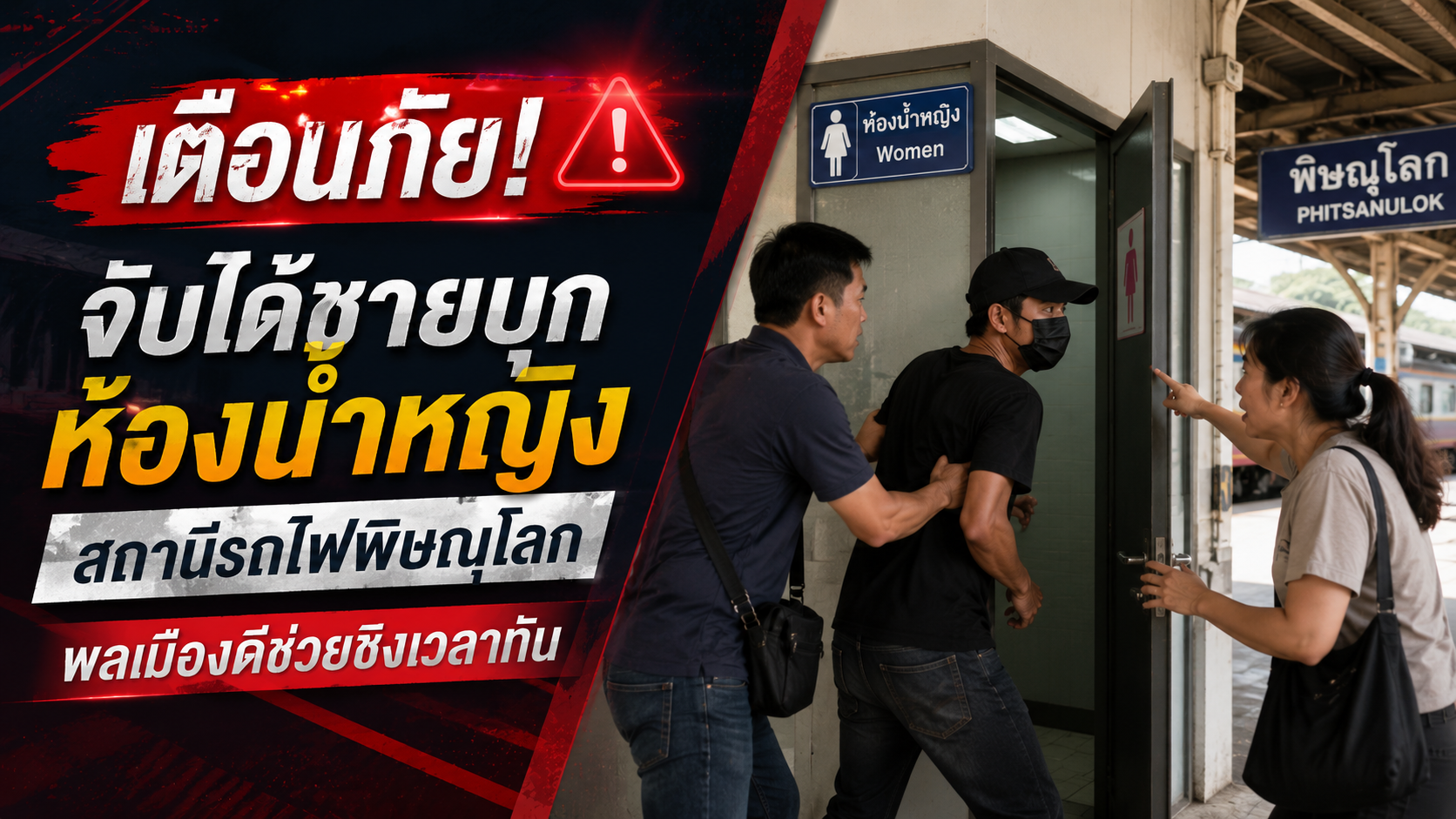 เตือนภัย จับได้ชายบุกห้องน้ำหญิงสถานีรถไฟพิษณุโลก